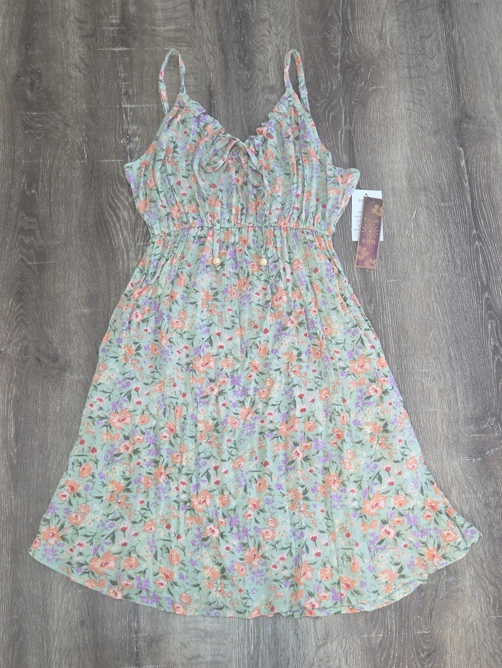 NEW! Raya Sun Floral Print Spaghetti Strap Midi Sun Dress With Pockets S/M